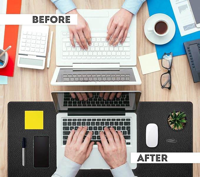 FTC PU Leather Desk Pad & Desk Blotter, Non-Slip Flannelette Base, Stitched Desk Mat for Keyboard, Mouse & Writing, Home or Office (Black, 31.5” x 15.75”)