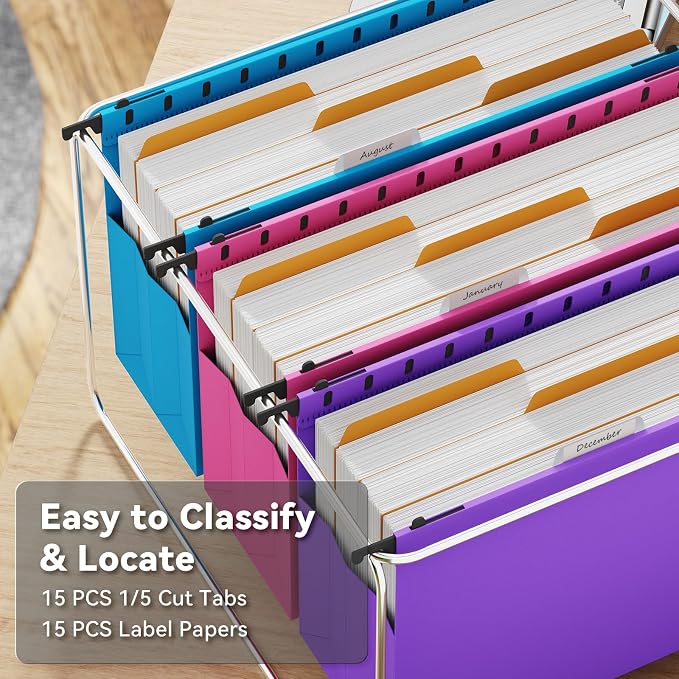 Ansook Legal Size Hanging File Folders Extra Capacity, Expandable 4" Legal Size File Folders with 1/5 Tabs, Plastic Filling Cabniet Folders Designed for Legal and Law Office File Organization - 6 Pack