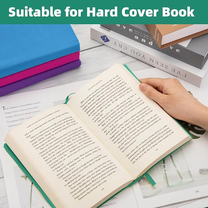 KICNIC Big DarkGreen Fabric Book Cover for Hardcover, 9x11 Inch, 1 Pack, Up to 10”x12.5”, Adjustable School Book Sleeve Protector for Teens, Stretchable Decorative Cloth Book Sox for Book Lovers