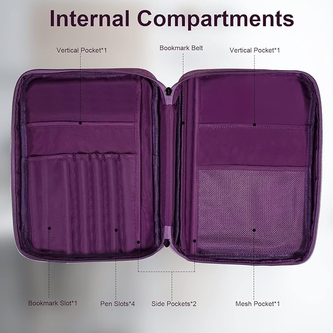 Bible Cover for Men Women, Zippered Bible Carrying Case Bible Protective Bag with Handle and Adjustable Shoulder Strap, Bible Bag for Women Men Kids (Purple)