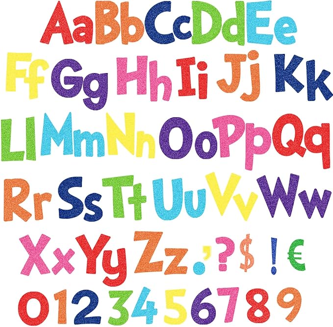 Tenare 268 Pcs Large Bulletin Board Letters 5 Inch Alphabet Combo Set, Chalkboard Poster Letters Cutouts for Board Display Craft Home Wall Decor(Glitter Rainbow)
