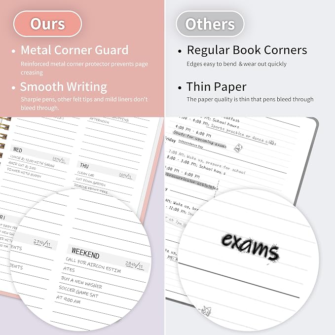 Undated Weekly Planner, Weekly To Do List Notebook with Goal & Habit Tracker Organizer, A5 Hardcover Weekly Planner for ADHD, Office School Home Supplies, Reduces Stress and Boosts Productivity - Pink