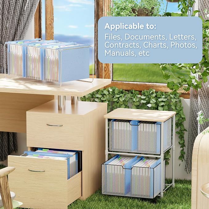 ANSOOK Letter Size Hanging File Folders, Expandable 7 Accordion Pockets, 1.2" Expansion, Hanging Files for Office & Document Organization,Hanging Folders for Filling Cabniet - 50% Wheat Straw (Blue)