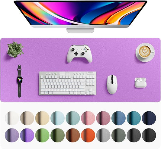 Aothia Faux Leather Desk Mat - Large Mouse Pad, Non-Slip PU Leather Blotter, Waterproof Writing Surface for Office and Home (Iris Violet, 42" x 17")