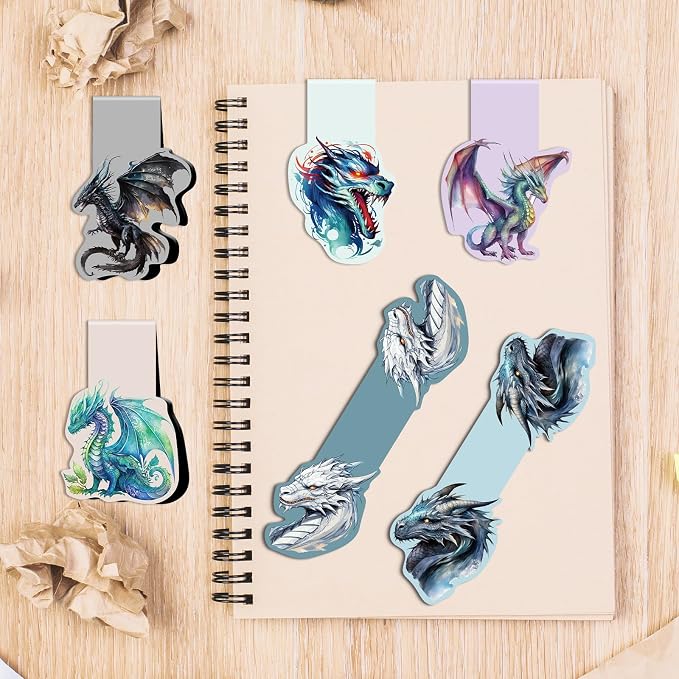 Dragon Magnetic Bookmark Gift - 6Pcs Rider Bookmarks Cool Animal Book Mark Magnets Fantastic Page Clip for Book Lovers Students Reading Gifts