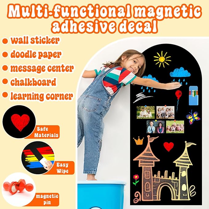Arch Magnetic Wall Decal Magnet Stickers for Playroom Peel and Stick Magnetic Playwall for Kids Self Adhesive Magnet Wall Board Wallapepr Black Chalkboard for Classroom Home School Nursery Supplies