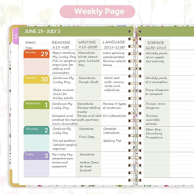 SKYDUE Teacher Planner 2026-2027 Academic Year, 8.5" x 11" Deluxe Teacher Lesson Planner with Monthly Tabs & Stickers, Lesson Plan Book 26-27, FloralA