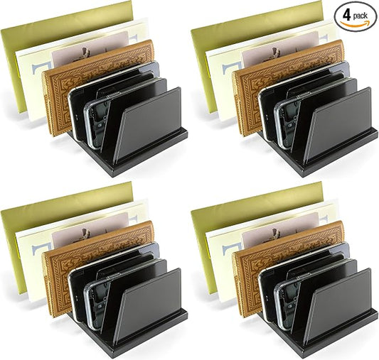 Officemate Medium Standard Sorter, 7 Compartments, Mail Organizer, Charging Station, Electronics Organizer for Multiple Devices, iPhone, iPad, Cell Phone, Kindle, Tablets, Black (21212) (Pack of 4)