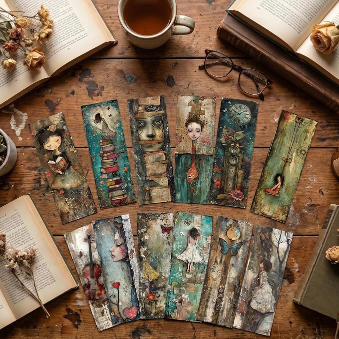 Vintage Girl Bookmarks Gifts - 120 Pcs Gothic Fairytale Bookmark Paper Dark Aesthetic Butterfly Flower Book Marks Page Marker Clip Favors for Women Office Home Book Lovers Reading Supplies
