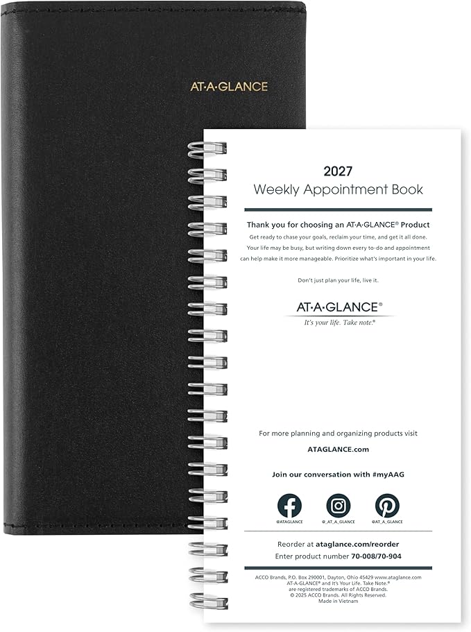 AT-A-GLANCE 2027 Weekly Appointment Book Planner Refill for 7000805, 3.25" x 6.25", Pocket Size (709041027)