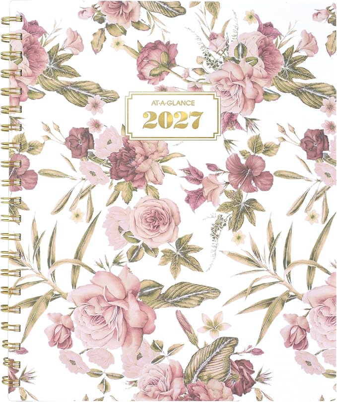 AT-A-GLANCE 2027 Planner, Weekly & Monthly, 13-Month Jan-Jan, 8.5" x 11", Badge, Floral (1842F-905-27)