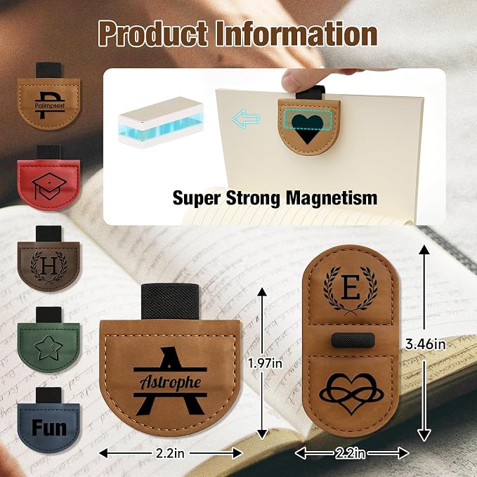 Personalized Magnetic Leather Pen Holder Bookmark – Custom Engraved Initial Letter Bookmarks Clip, Customized Gifts for Book Lovers Readers Women (Pen Holder Bookmark)