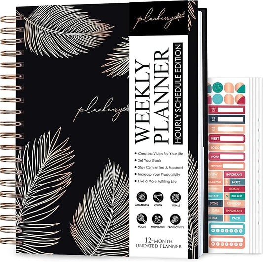 PLANBERRY Large Hourly Schedule Planner Premium – Undated Organizer for Productivity, Time Management & Budget, 8x10.4″ (Onyx Black)