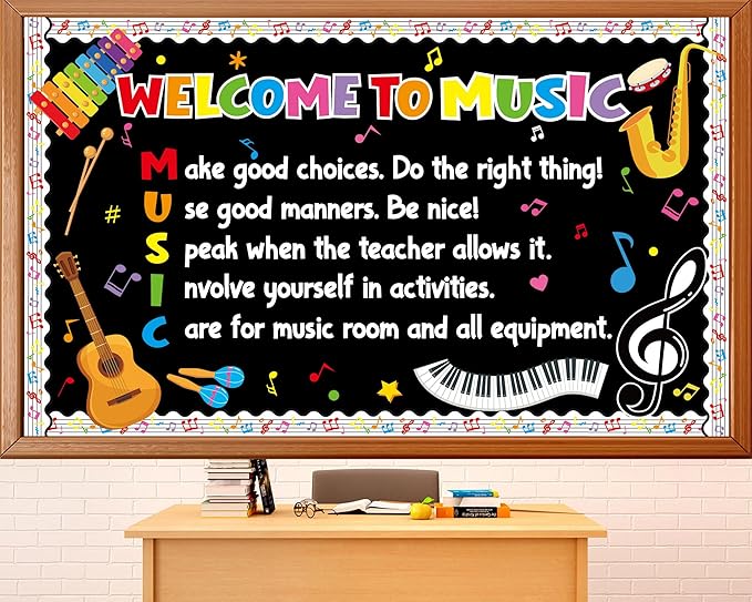 Music Classroom Bulletin Board Set Colorful Back to School Classroom Decoration Welcome to Music Bulletin Board Motivational Musical Note Paper Cutout for School Office Home Wall Door Decor Supplies