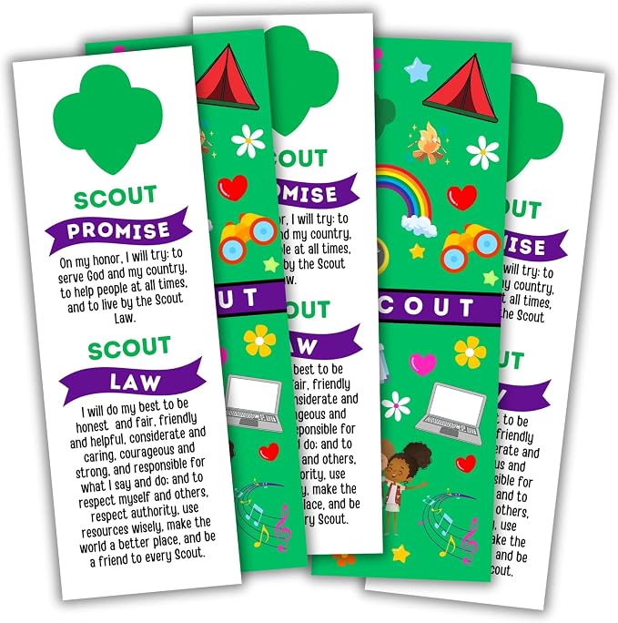 Scout Promise and Law Bookmark Colorful 30pk 2x6” Bridging Ceremony Gifts for Troop Leaders Cookie Award Pledge Cookie Tracker Supplies