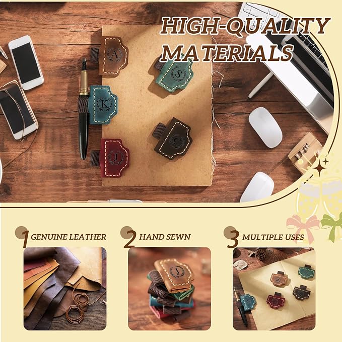 MOTEERLLU Custom Magnetic Bookmarks for Women Men, Leather Book Marker Gifts for Book Lovers, Readers, Teachers, Mom, Personalized Initial Bookmark Holder Page Marker for Reading