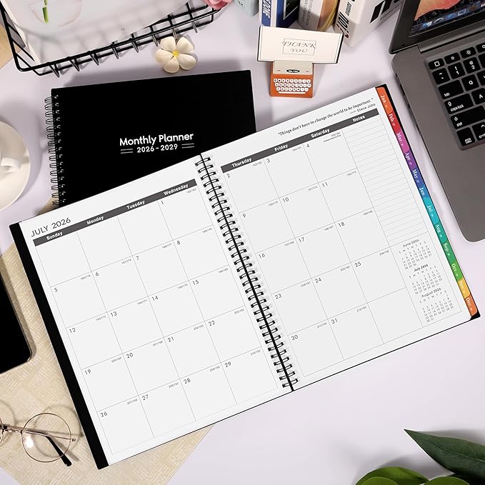 2026-2029 Monthly Planner - 3 Year Planner 2026-2029, JUL 2026 - JUN 2029, 36 Months Calendar Planner, 9" x 11", 3 Year Monthly Planners 2026-2027 with Colorful Tabs, Pocket, Notes - Black