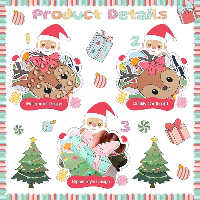 Christmas Bulletin Board Set Our Classroom is Merry and Bright Decor Boho Candy Banner Gift Boxes Xmas Trees Deer Cutouts for School Office Door Wall Decor Holiday Display