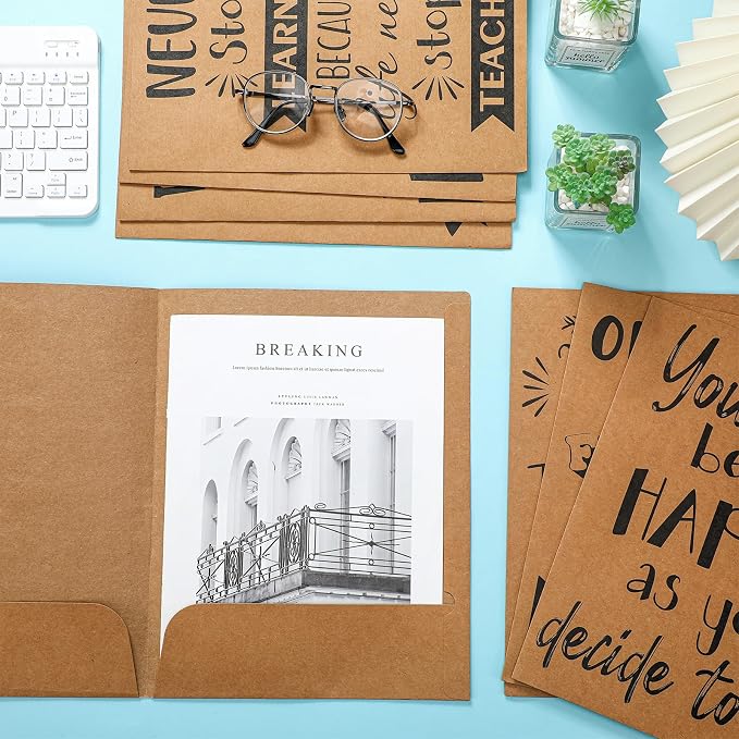 Sherr 24 Pack Inspirational 2 Pocket Folders Decorative File Pocket Folders Motivational Letter Size Paper Holders with Inspirational Quotes for Office Home Homework Documents