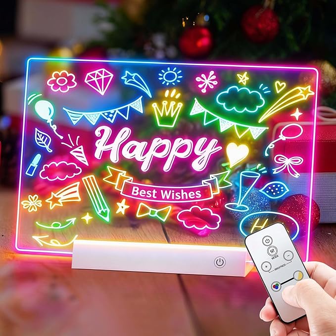 LED Drawing Board with Remote Control,Rechargeable Glow Doodle Light Up Drawing Tablet,9 Colors & 2 Modes Dry Erase Neon Led Note Board for Decor & Message,Birthday Graduation Gift,White