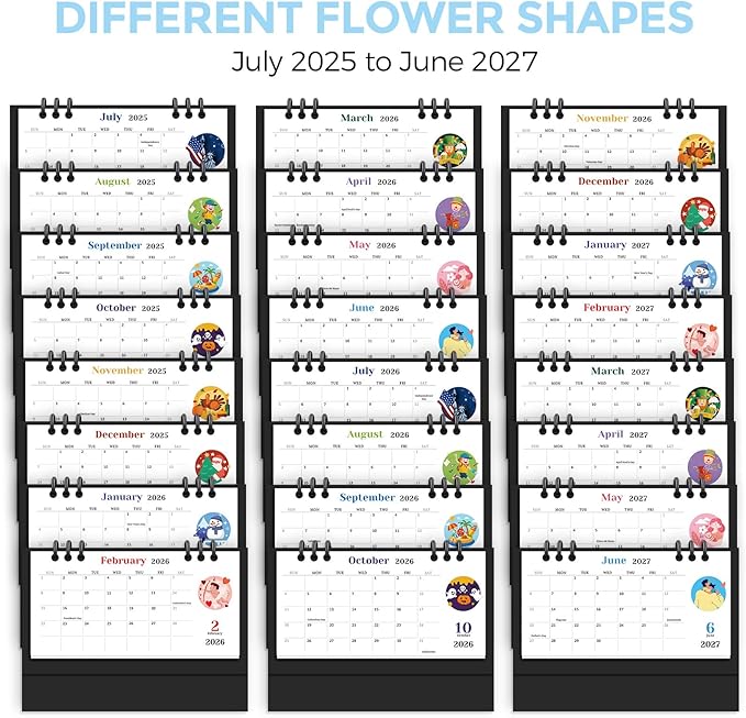 KONVINIT Small Desk Calendar 2025-2027, Blue 2026 Desk Calendar - 6.3" x 3.1" - Runs From July 2025 Until June 2027, 24 Months Mini Desktop Calendar for School, Home and Office Supplies