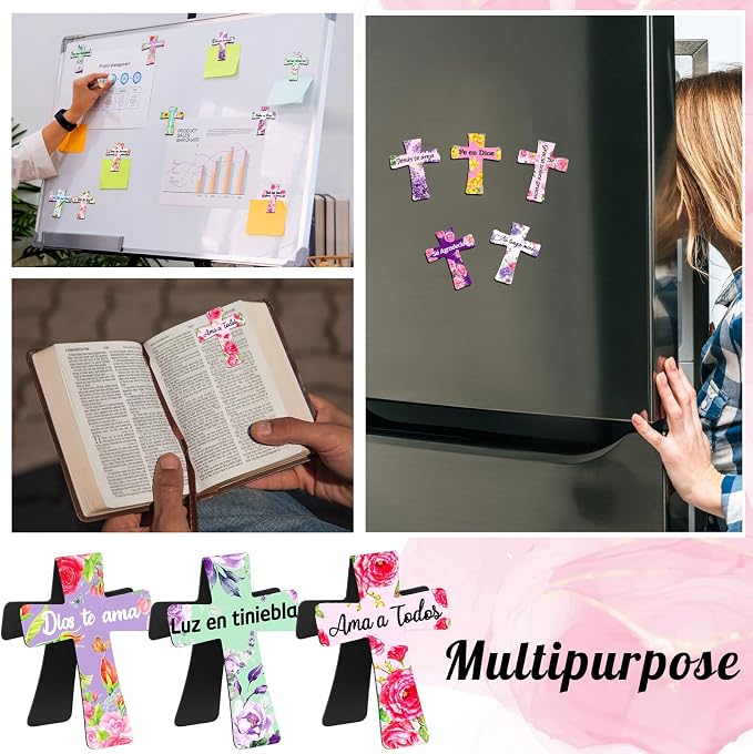 Skyygemm 48 Pcs Spanish Bible Verse Magnetic Bookmarks Separadores para Biblia En Spanish Cross Bookmarks for Bible Christian Gift for Women Bulk Mother's Day Church Gift's for Study Supplies