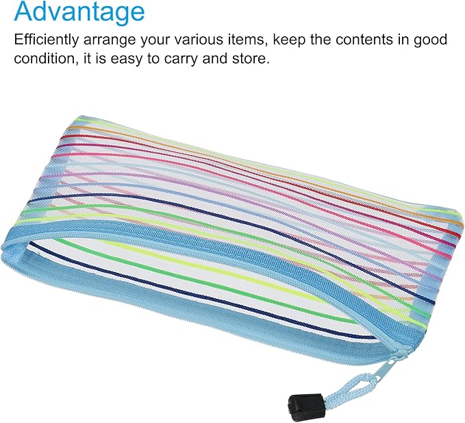 MECCANIXITY Mesh Zipper Pouches, B6 Colorful Pencil Case Document File Bags Storage Organizer for Office Supply Travel Accessory, Sky Blue Pack of 6