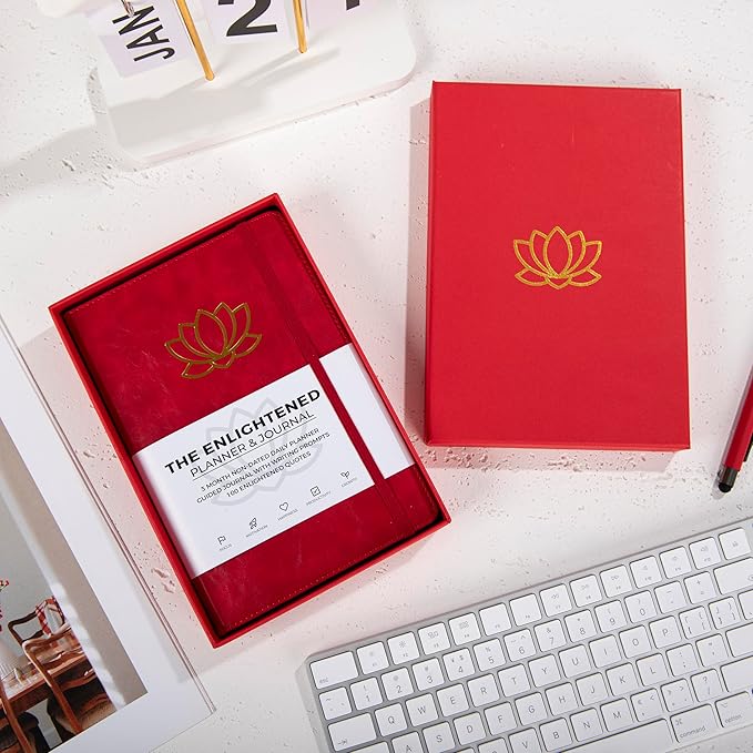 The Enlightened Planner & Journal - A 2-in-1 Daily Planner and Guided Journal with Inspiring Writing Prompts - Build Productivity and a Positive Mindset - 3 Months Undated (Red)
