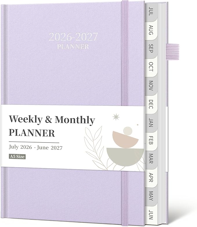 2026-2027 Planner, Weekly and Monthly Calendar Planner from July 2026 - June 2027, 6" x 8.5" Linen Hardcover Agenda Book with Tabs, Pen Holder, Inner Pocket for Office School, Purple