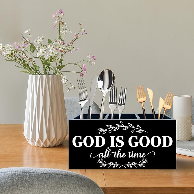 Christian Bible Verse Pen Holder, God Is Good All the Time Christian Office Pen Pencil Holder Organizer for Desk Accessories, Religious Wooden Box Desk Decor for Home Office Desk Decorations