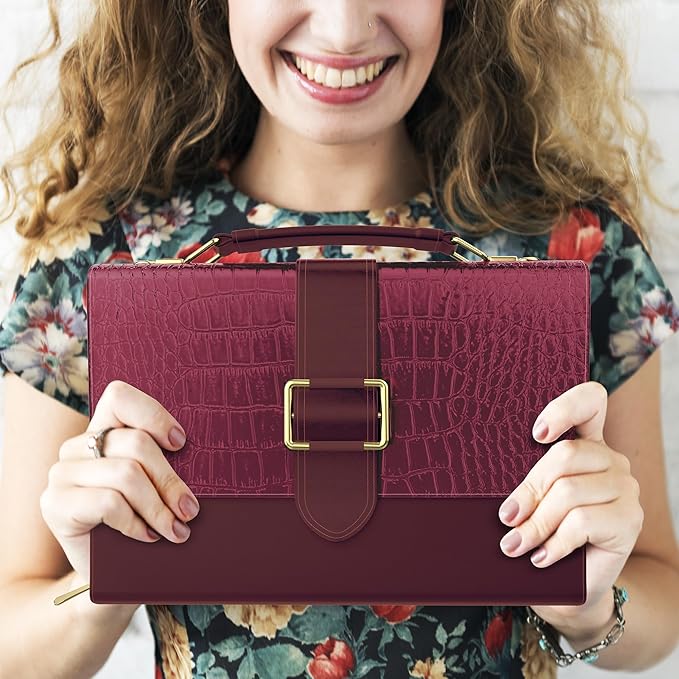 DEHITE Bible Cover Case for Women – Bible Carrying Bag for Women – Croco Burgundy Large Purse Case – Fits Book 9.8x7.4 x1.9 in – Pen Slots – Zippered Pocket – Shoulder Strap – Premium PU Leather