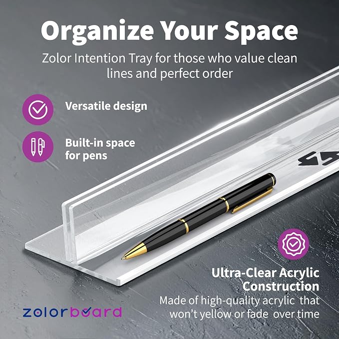Intention Tray™ – Premium Clear Acrylic Card & Pen Holder | 15" x 3.1" Ultra-Clear Desk Organizer Cards™, Playing Cards, Place Cards, Signage | Minimalist Office Accessory