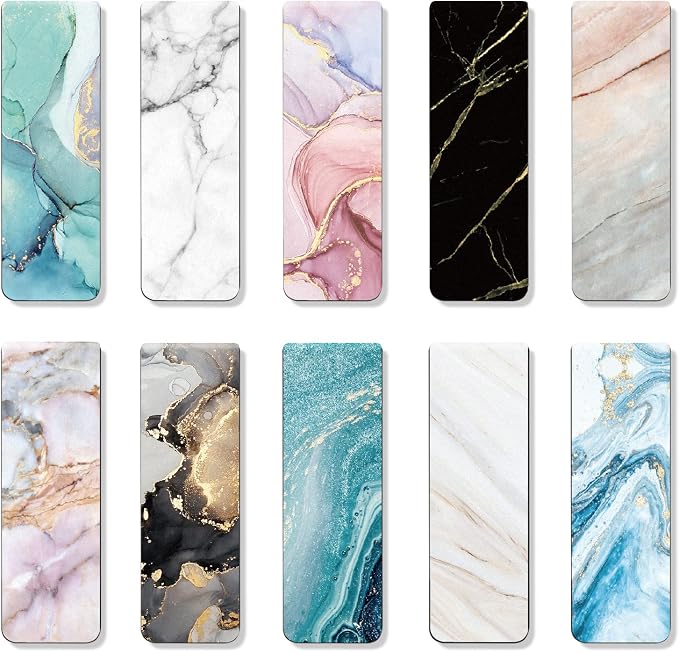 Magnetic Bookmarks for Book Lovers, 10 Marble Designs | For Women Men, Page Markers, For Book Lovers Teachers Adults, Home Office Reading Stationery