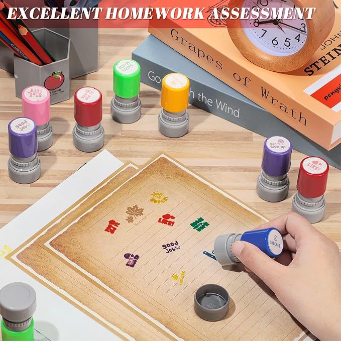 Geyee 12 Pack Teacher Stamps for Grading Colorful Self Inking Motivational Grading Stamps Christmas Teacher Gifts Funny Encouraging Teacher Stamps for Homework Teacher Supplies