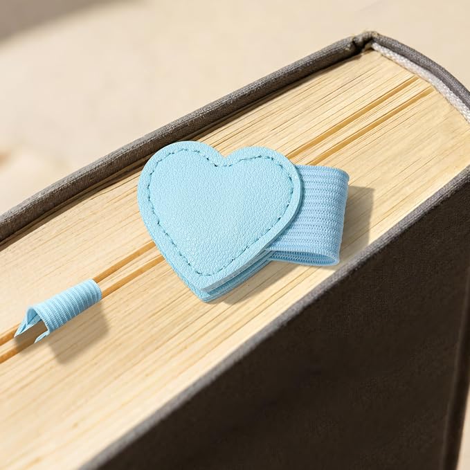 2Pcs Magnetic Leather Heart Bookmarks with Pen Holder, Cute Book Markers Clip with Gift Box, Reading Accessories for Book Lovers Women Teachers Students, Light Blue
