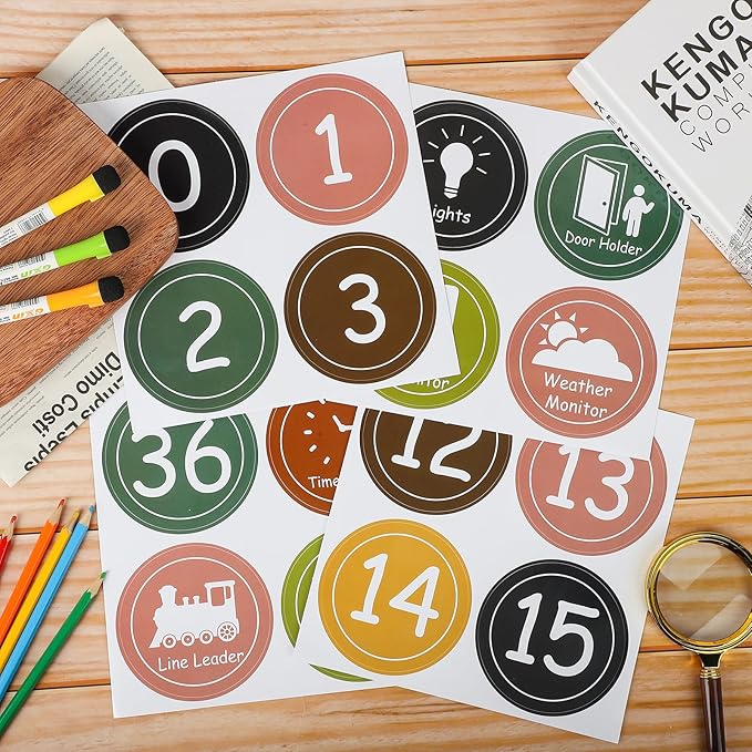 COCHIE 4" Number Stickers Boho Classroom Decor Set, 52PCS Line up Spots for Classroom Floor Decals Sticker Labels Accents Cutouts, Back to School Preschool Kindergarten Decorations (Bohemian)