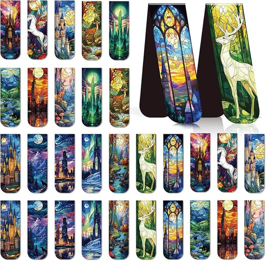 Fantasy Stained Glass Magnetic Bookmarks - Wxiben 30 Pcs Dark Romance Bookmarks Magnets for Reader Romantasy Inspired Book Mark Magnetic Page Clips Gift for Women Book Lovers Students Teacher Bookish