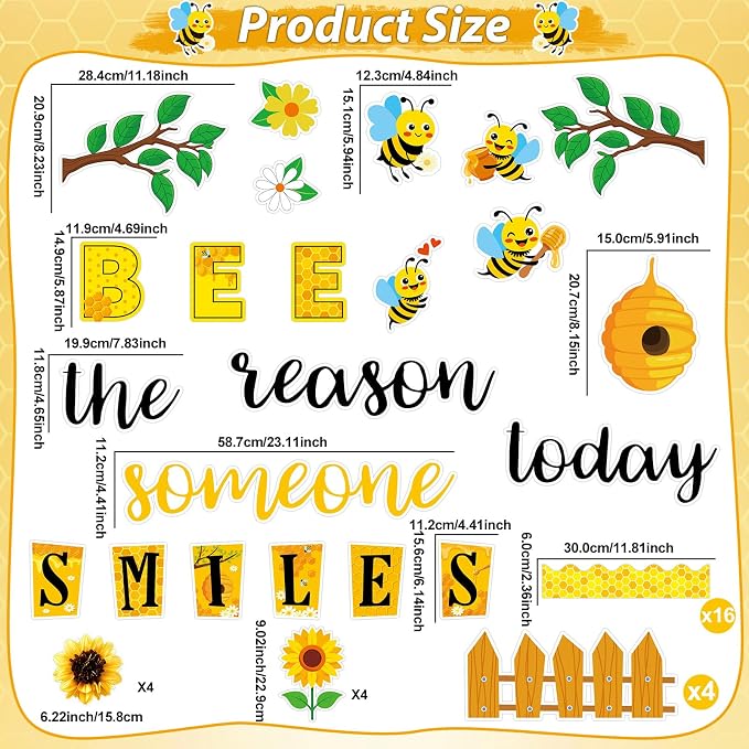 Bee Bulletin Board Decorations Set Summer 3D Sunflower Classroom Decorations Bee the Reason Someone Smiles Today Bulletin Board Motivational Paper Cutouts for Spring School Home Chalkboard Wall Decor