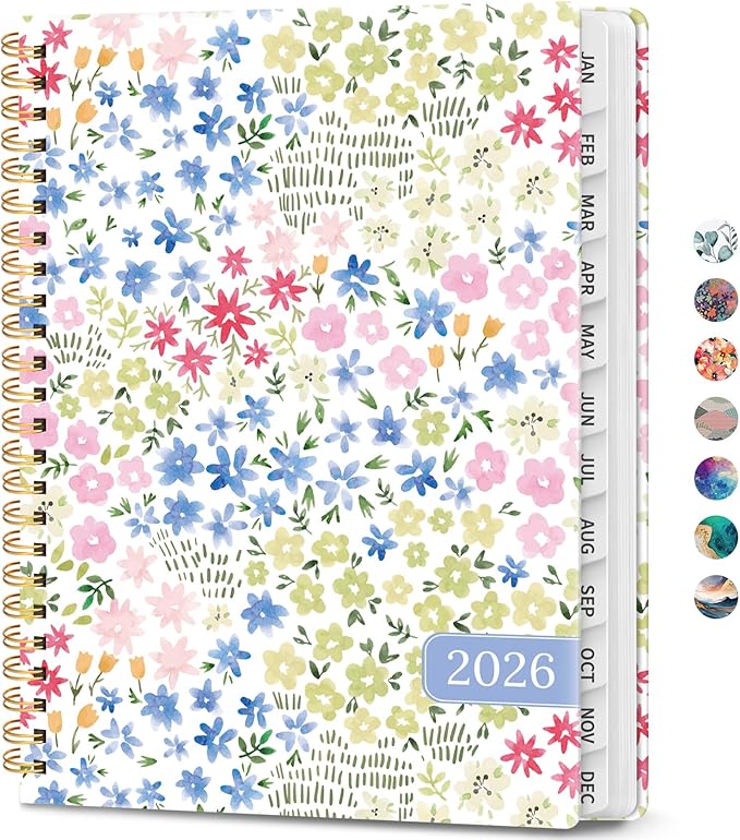 2026 Planner, Weekly and Monthly Calendar Planner Book, January 2026 - December 2026, Hardcover Spiral Planner with Monthly Tabs, Notes Pages, Perfect for Women & Men, A5 (6.4" x 8.5") - Ditsy