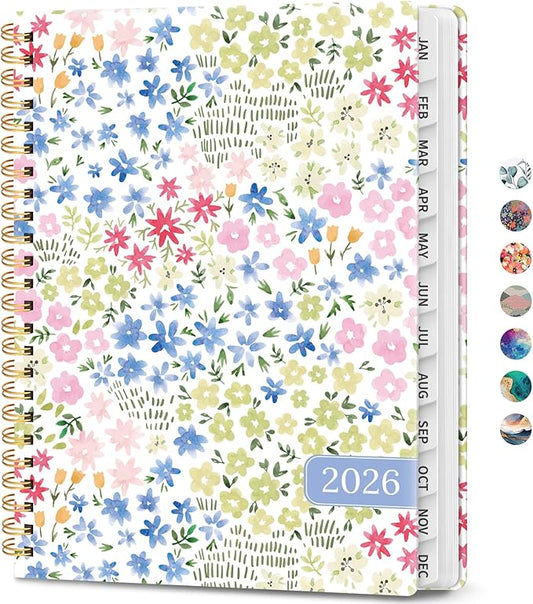 2026 Planner, Weekly and Monthly Calendar Planner Book, January 2026 - December 2026, Hardcover Spiral Planner with Monthly Tabs, Notes Pages, Perfect for Women & Men, A5 (6.4" x 8.5") - Ditsy
