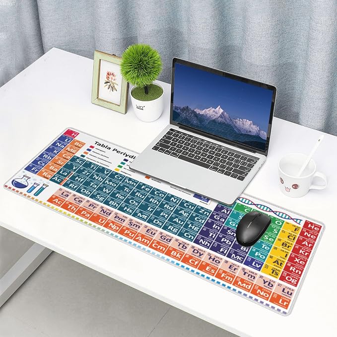 Periodic Table Mouse Pad – Large Desk Mat with Non-Slip Rubber Base, 31.5 X 11.8in Gaming Mousepad for Laptop Pc, Office Accessories and Desktop Decor