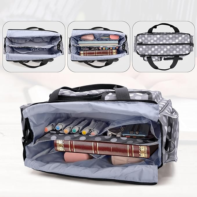 LUXJA Large Bible Bag with Water Bottle Pocket and Shoulder Strap, Bible Tote Bag for Women with Multiple Pockets (Bag Only), Polka Dots