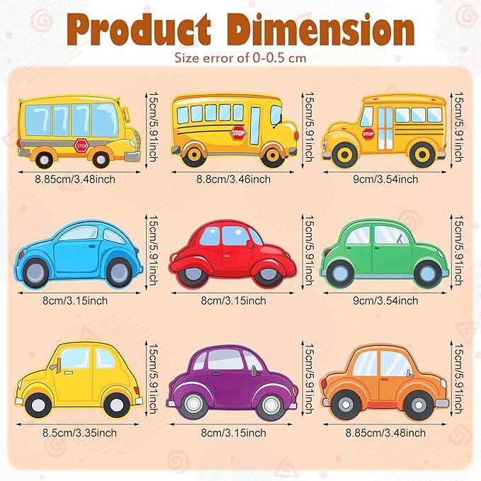 45 Pieces Colorful Cars and School Bus Cutouts Car Bulletin Board Bus Name Tags School Bulletin Board Cutouts Decorations for Classroom Preschool, 9 Styles