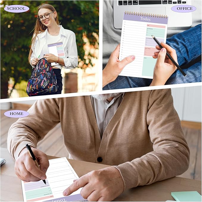 KMQOY To Do List Notepad - 2 Pack Daily Planner Pad Undated 52 Sheets Spiral Today Planner Note Pad Premium Thick Paper 6.5" x 9.8" For Work and Personal Organized - purple