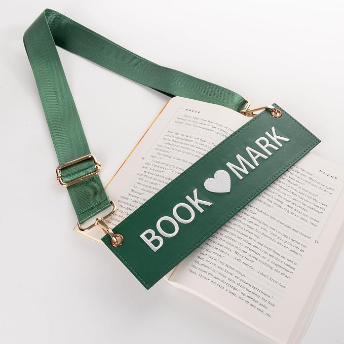 TIDOIRSA Detachable Strap Embroidered Leather Unique Funnys Bookmarks Carrier for Women,Readers,Book Lovers (Green)