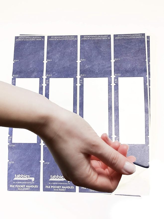 Tabbies File Pocket Handles, 9.63 X 2, Dark Blue/White, 4/Sheet, 12 Sheets/Pack