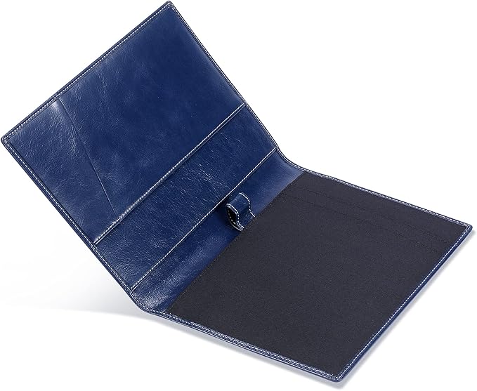 Leather Junior Padfolio for Men & Women with Pen Loop, Italian Calfskin, Business Portfolio Notebook Folder (Antiqued Blue)