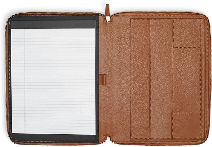Leatherology Cognac Leatherology Left-Handed Executive Zippered Portfolio - Designed for Left-Hand use, fits A4 and Letter-Size Paper, Includes Expandable Pen Loop
