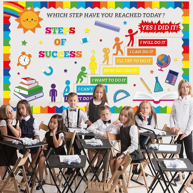 gisgfim Growth Mindset Bulletin Board Decorations Set Positive Motivational Classroom Decor Inspirational Quote Cutouts Steps of Success Bulletin Board for Back to School Home Chalkboard Wall