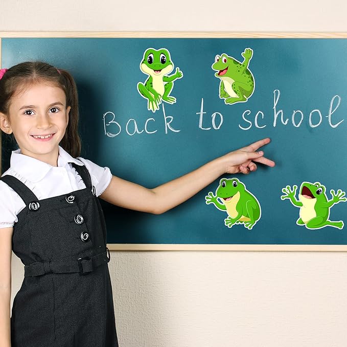 48 Pieces Frog Cutouts Classroom Bulletin Board Decorations Back to School Decorations Cute Green Frog Cutouts for Names with Glue Points for Classroom Teacher Student School Birthday Party Decor